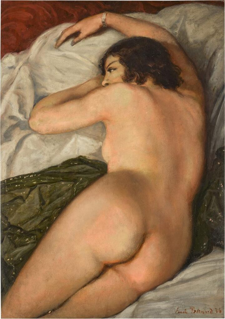 Nu de dos sur divan vert
