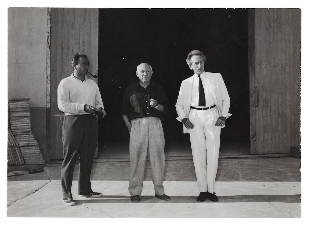 Picasso 75e anniversaire de Picasso; avec J.Nocenti, Picasso, Clouzot et Cocteau sur le tournage du Testament d'Orphée