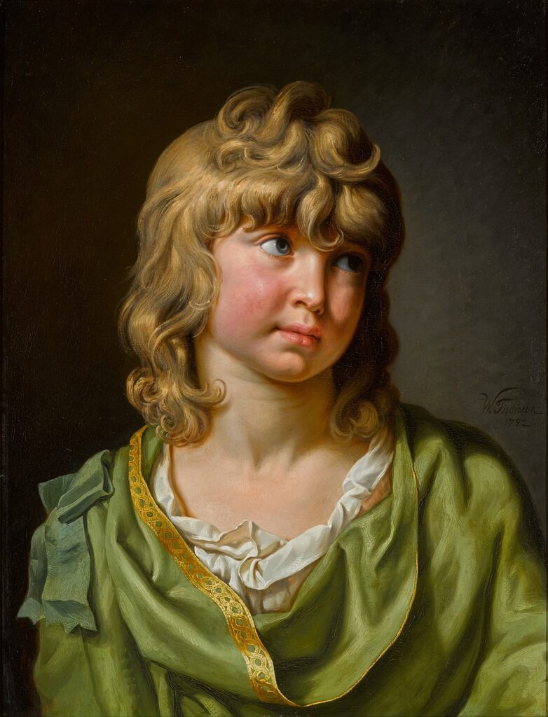 Portrait of a boy, half-length, wearing a gold-trimmed green robe