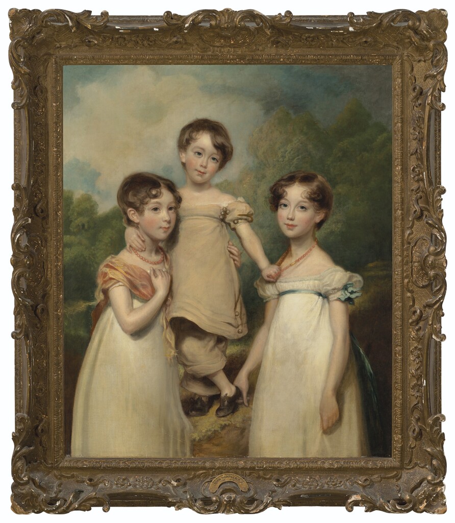 Portrait of the Hughes-Hallett children, standing, in a landcsape
