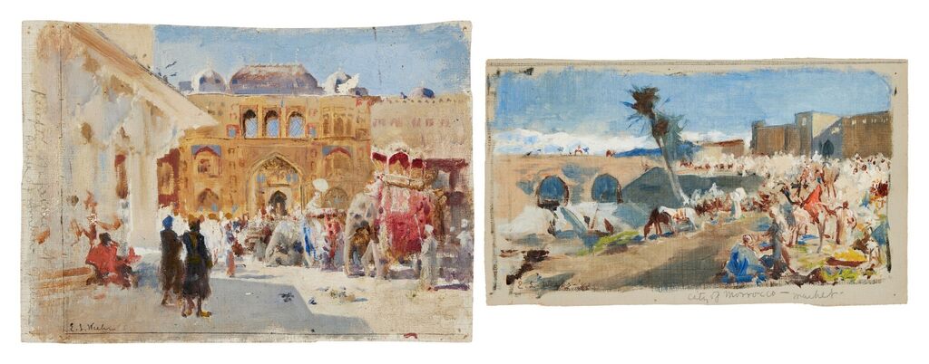 Study for the Arrival of Prince Humbert, the Rajah, at the Palace of Amber; Study for the City of Morocco - Market