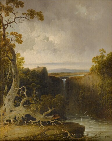 Figures Overlooking Falls