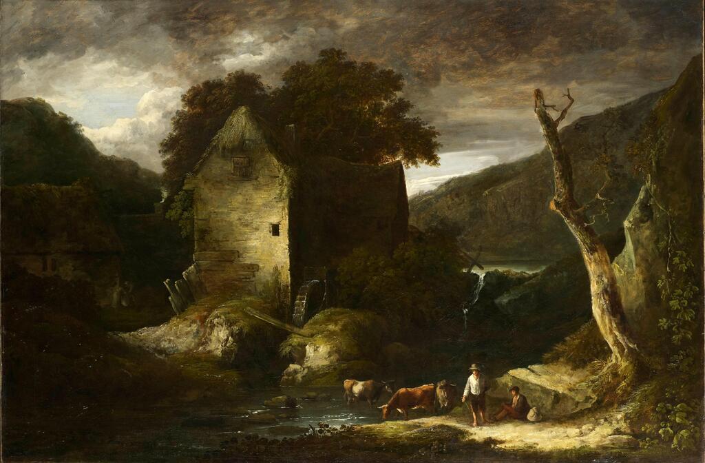 A wooded river landscape with drovers