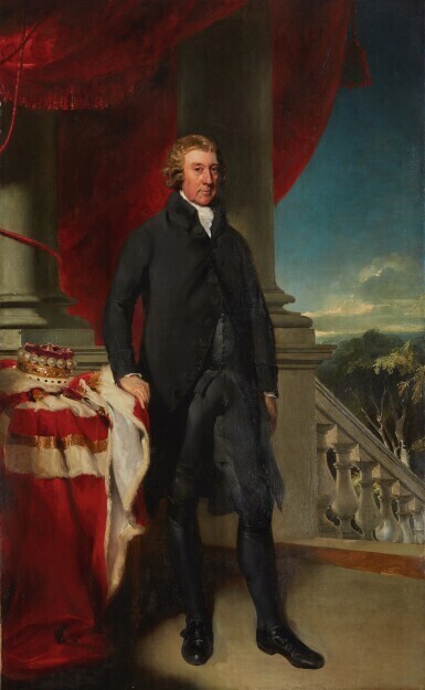 Portrait of Thomas Dawson, 1st Viscount Cremorne, full length, with his hand resting on a table