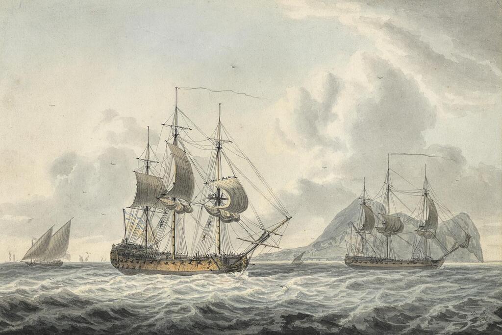 Naval vessels off the Rock of Gibraltar, at Europa Point