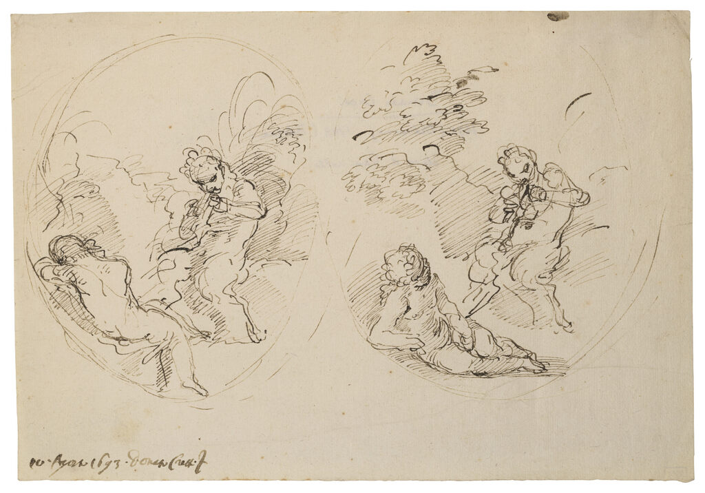 Faune jouant de la flûte à une nymphe et reprise de la même composition