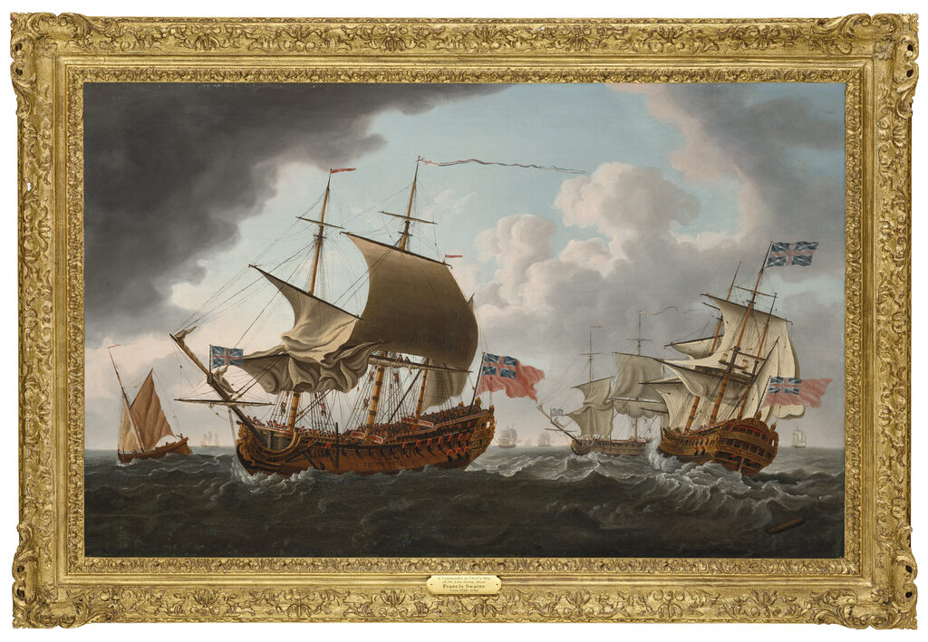 A British warship in three positions in the Channel