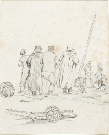 Townsfolk at the quayside watching stone workers, Dunkerque