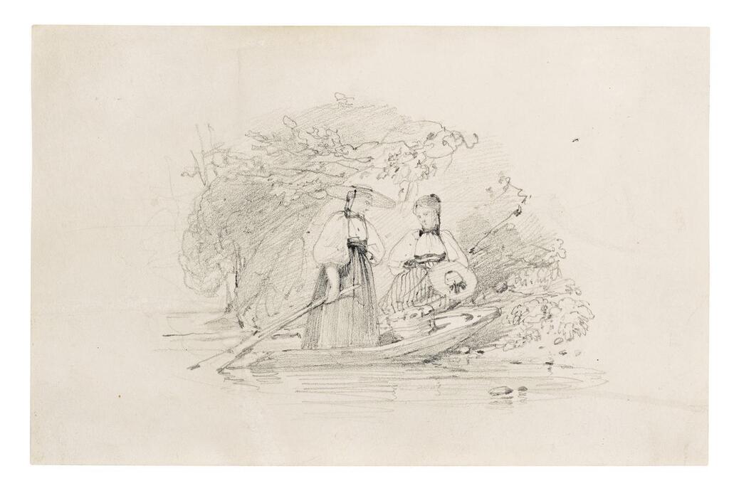 Two young women on a boat