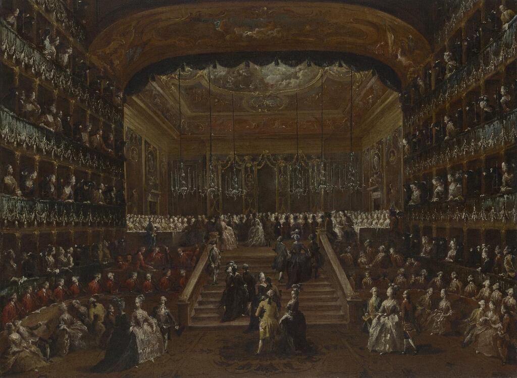 The interior of the Teatro San Benedetto, Venice, with the 1782 ball in honor of the 'Conti del Nord'