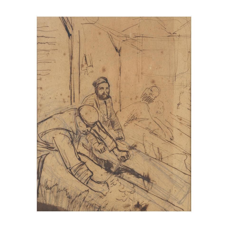 Deux charpentièrs à l'atelier