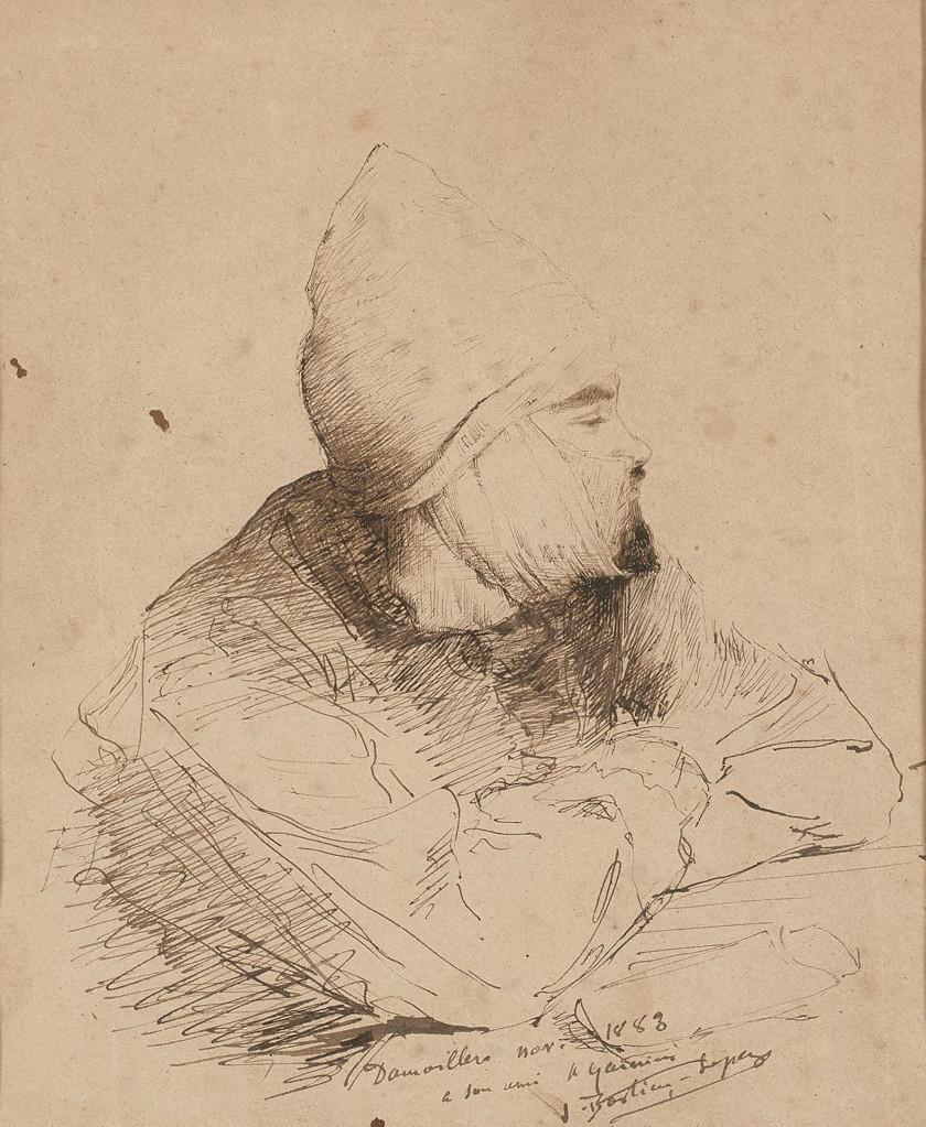 Portrait of Alfred Garnier in a bonnet with a chin strap