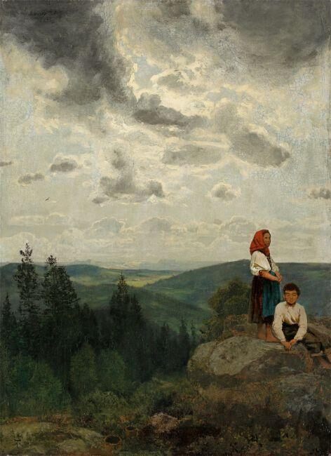 Children looking for blueberries