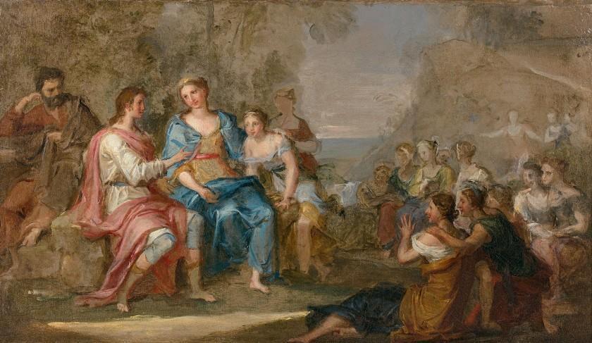 Telemachus recounting his adventures in Calypso