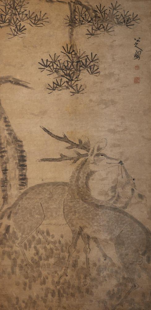 Two Deer under Pine Tree