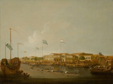 The Hongs at Canton from the south-east, with a Regatta on the Pearl River
