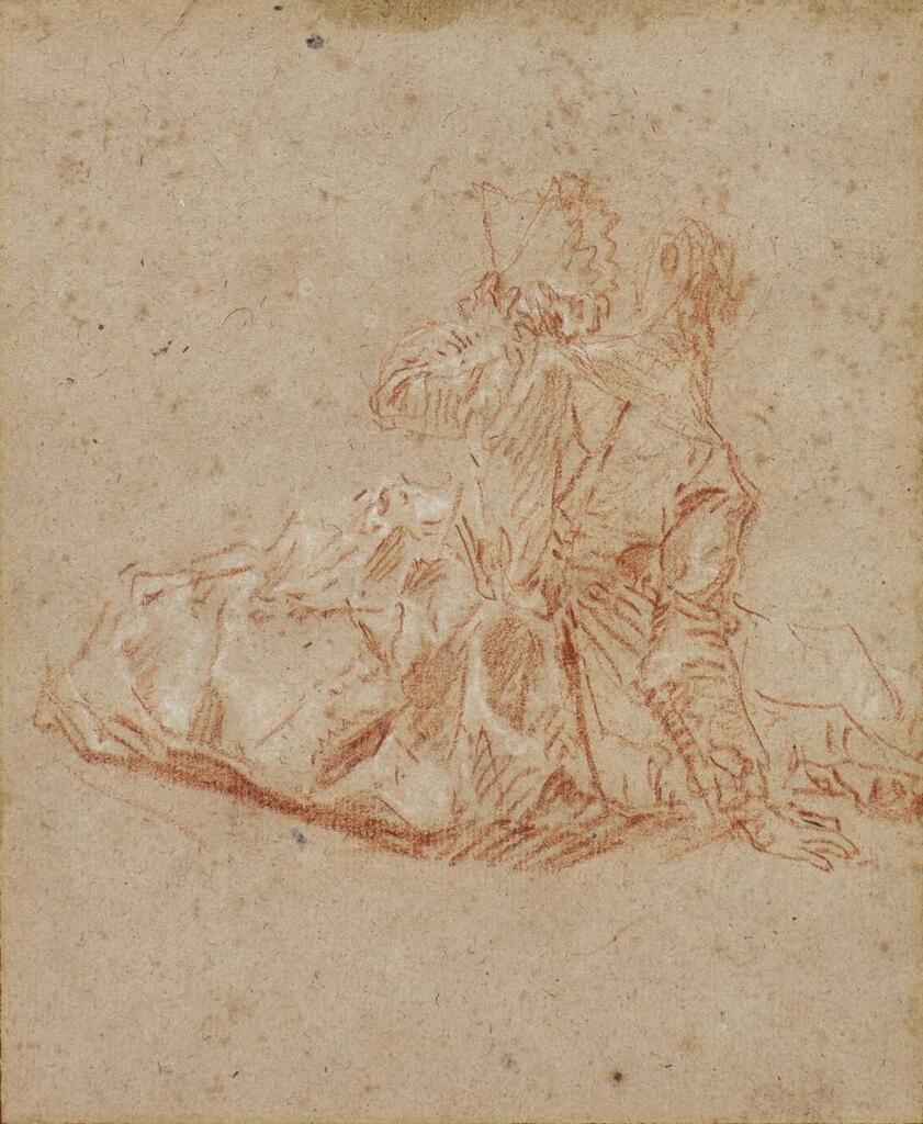 A study of a young lady seated and seen from behind, holding a fan