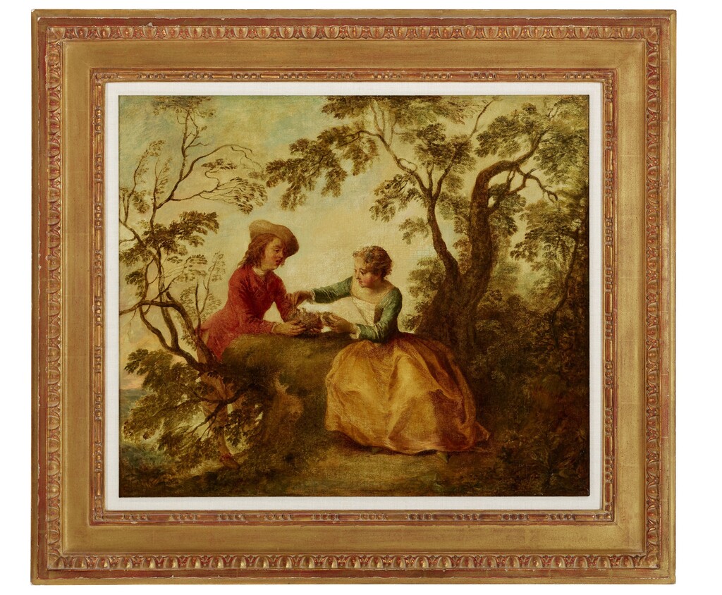 A young couple courting over a bird's nest ('Le Nid d'Oiseaux')