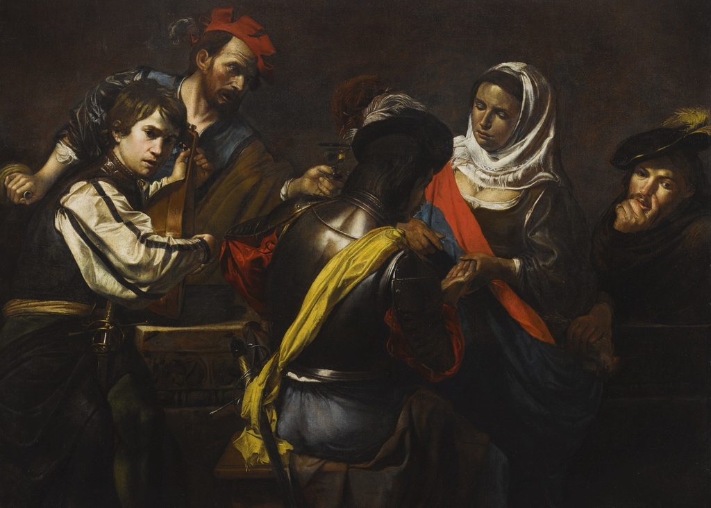 A FORTUNE TELLER, BRAVO, LUTE PLAYER, DRINKING FIGURE, AND A PICK-POCKET
