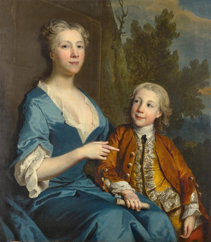 Portrait of a mother and her son in a landscape