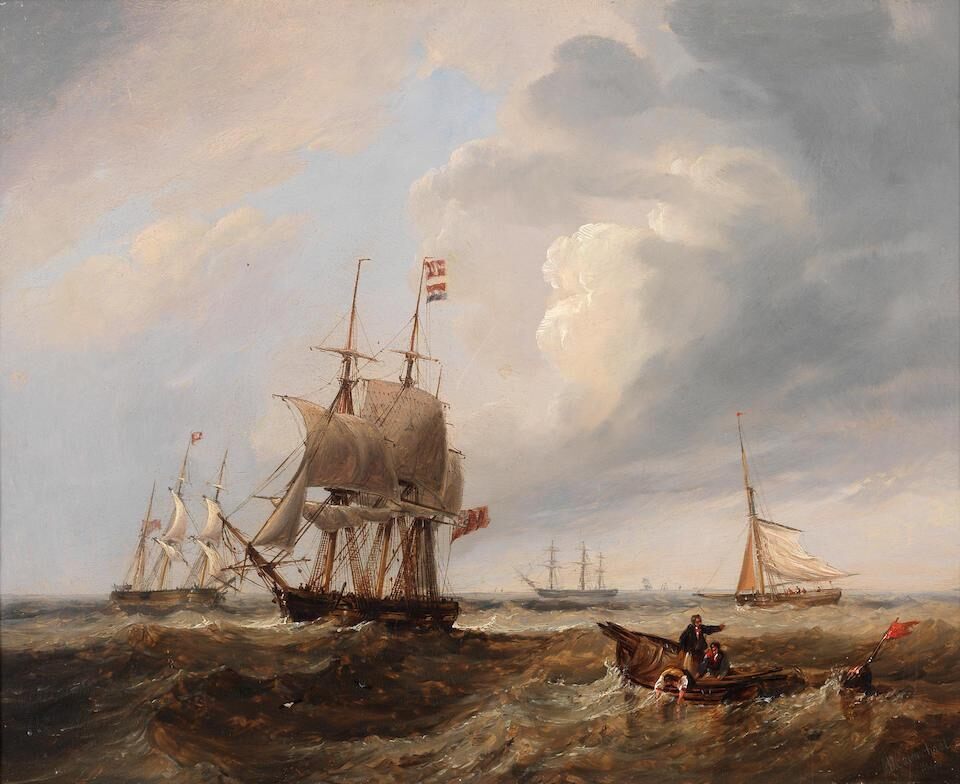 Fishing boats and shipping in a fresh breeze