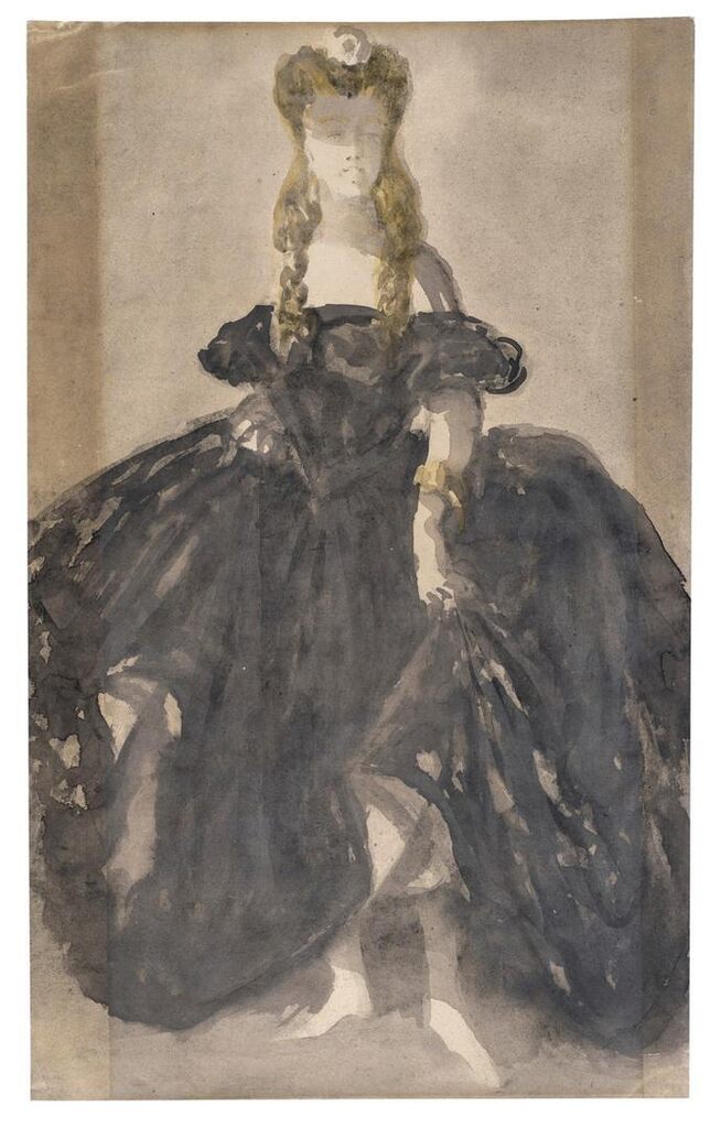 A dancer in a black décolleté dress