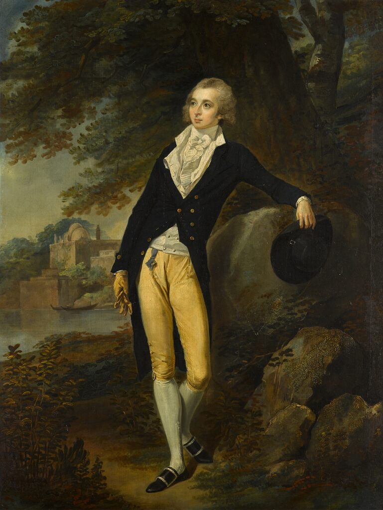 Portrait of a gentleman, traditionally called Robert Linney (d. 1809), in a landscape with an Indian temple in the background