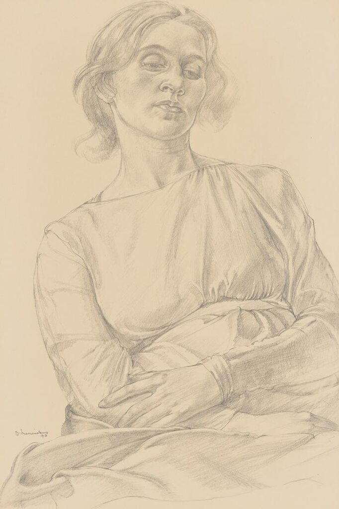 A seated female figure