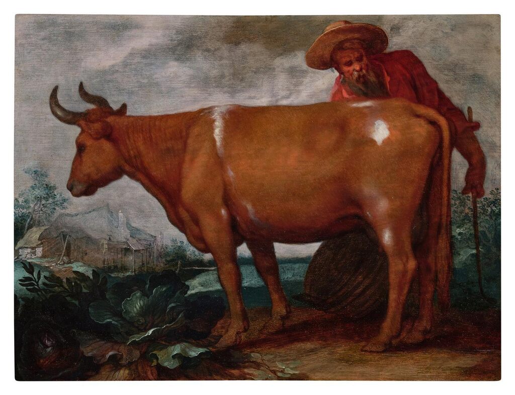 Cow and herdsman in a landscape