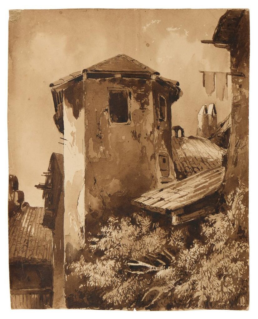 Tower and rooftops, probably Italy