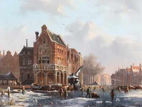 Frozen Canal in a Dutch Town
