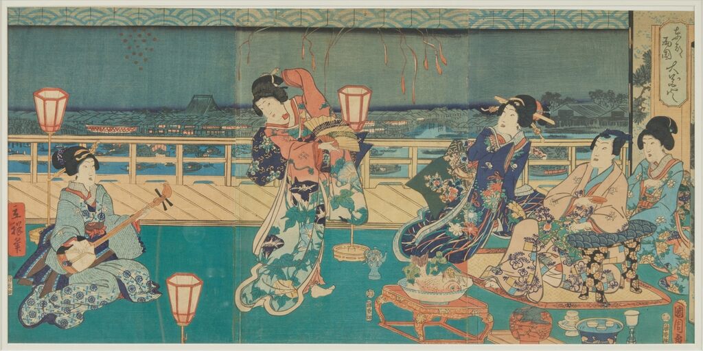Toyohara Kunichika (1835-1900), Two woodblock print triptychs, Edo - Meiji period, 19th century
