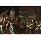 David playing the harp before Saul