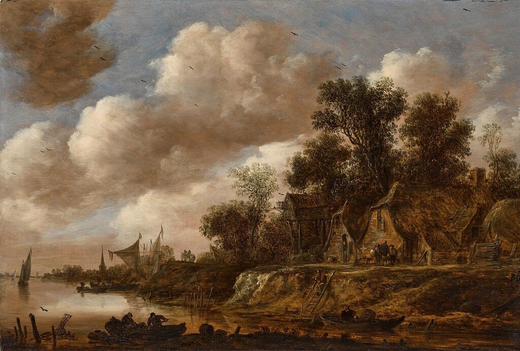 River landscape with a village