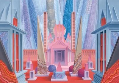 "Der rosa Pavillon und der blaue Pflanzenhimmel" (The Pink Pavilion and the Blue Plant Sky)