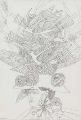 Large hat with flowers and birds