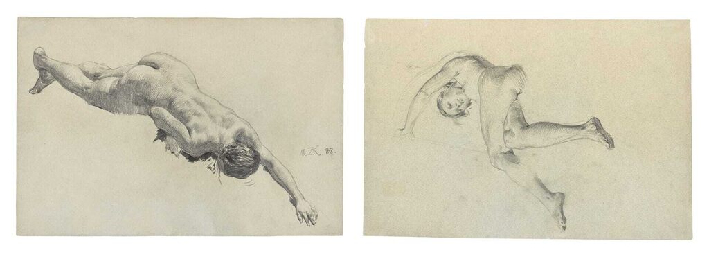 Reclining female Nude, seen from above (recto), Reclining female Nude seen from the Front (verso)