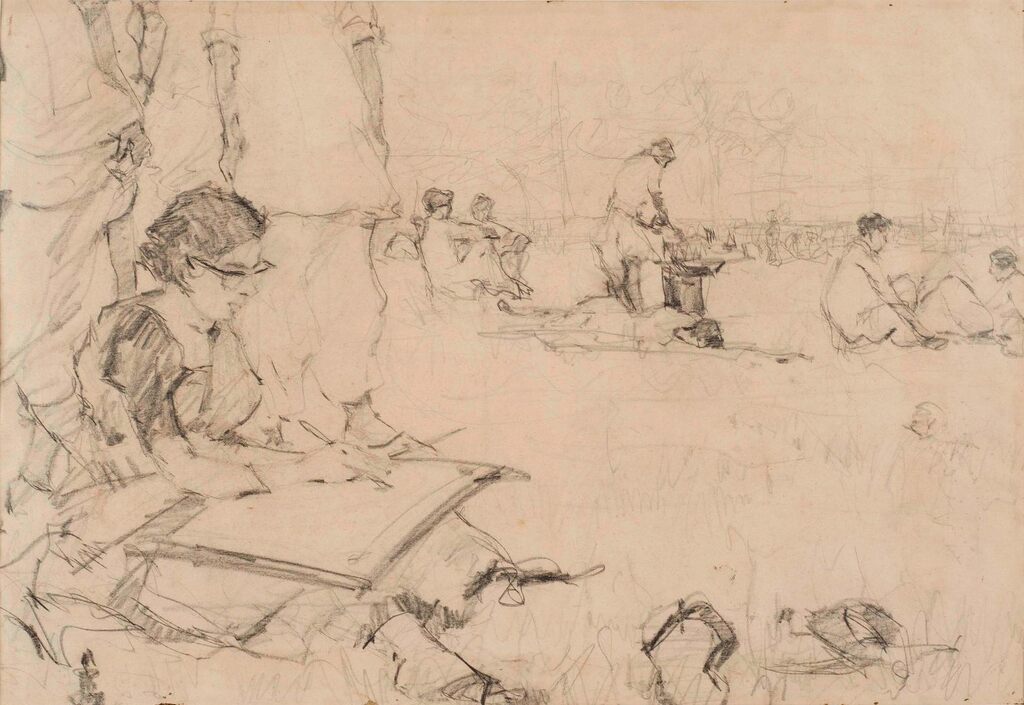 Untitled (Katayun Sketching Outdoors)