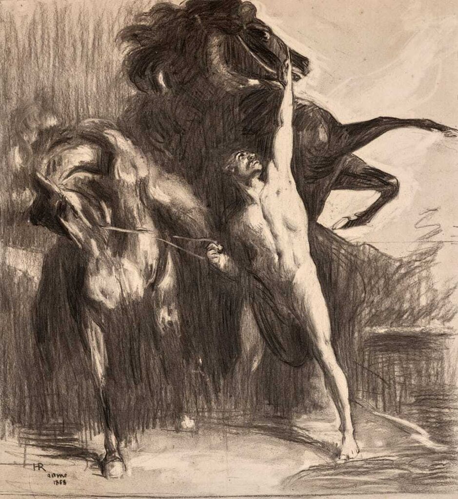 Automedon and the Horses of Achilles (recto); Sketch (verso)