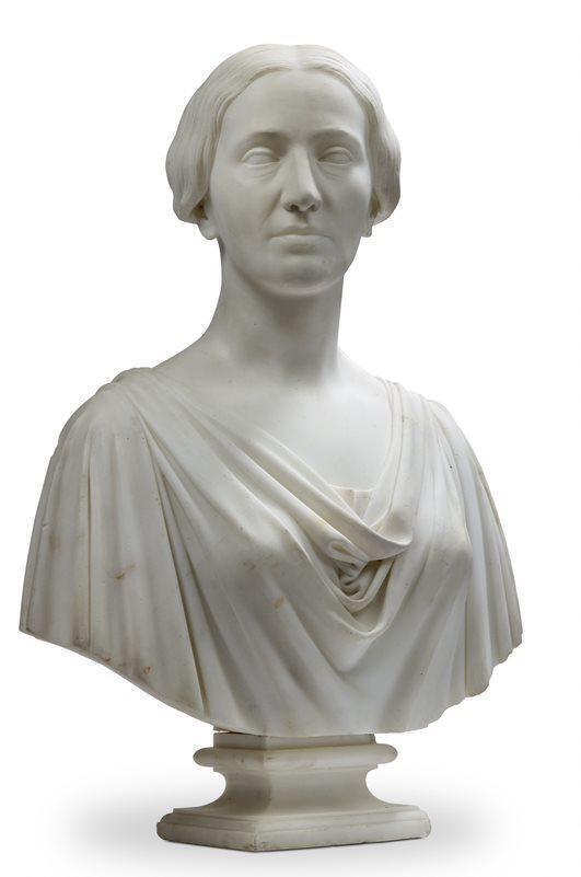 Hiram Powers (American, 1805-1873): A documented carved Carrara marble portrait bust of Mary Rebecca Lloyd Boggs Ray (1808-1876)
