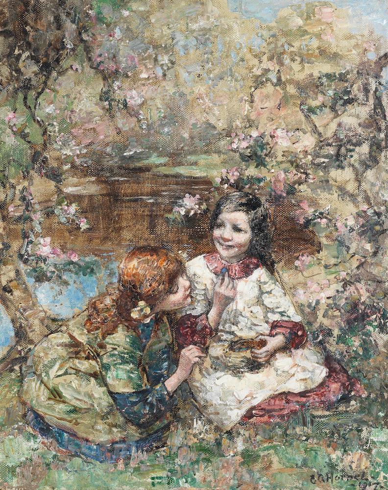 Two girls with a bird's nest