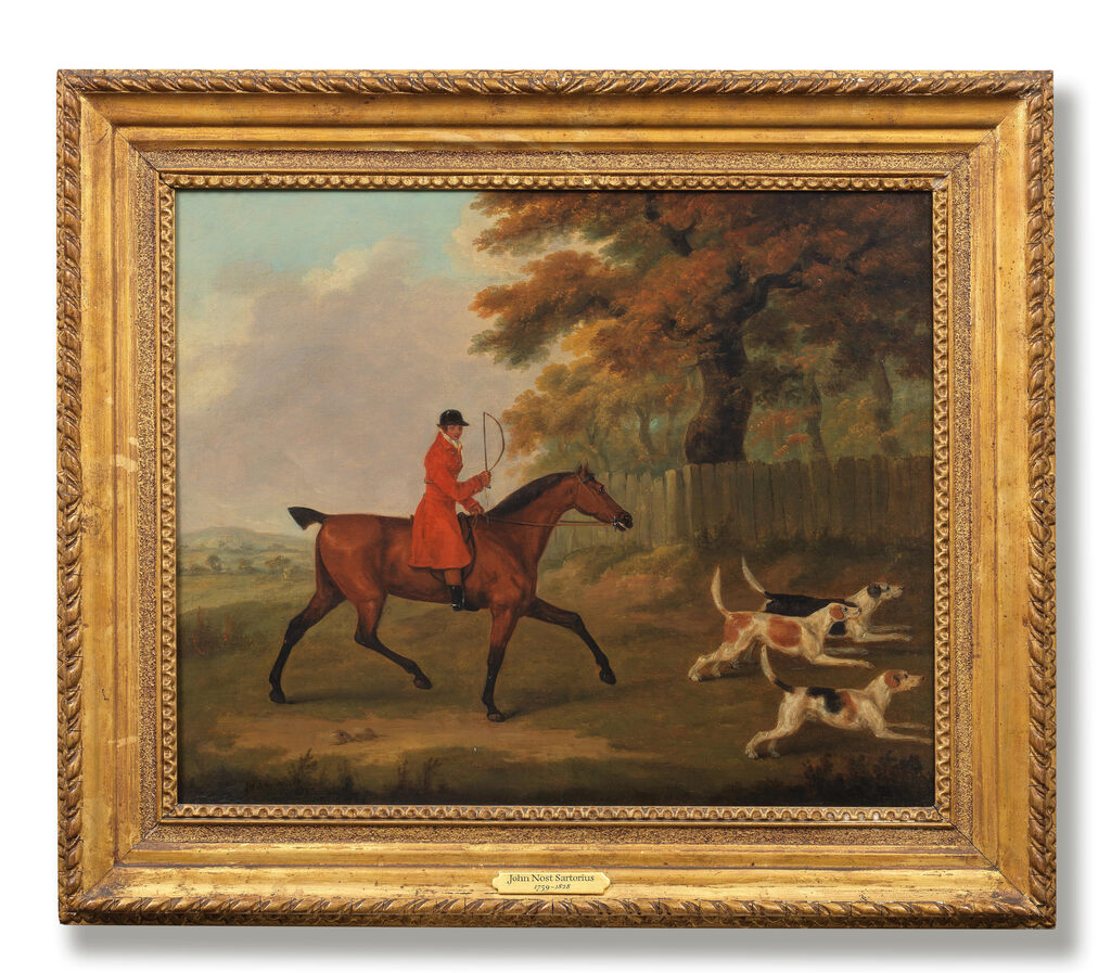A huntsman with three hounds; and A whipper-in driving off hounds, with a dead fox in a tree (2)