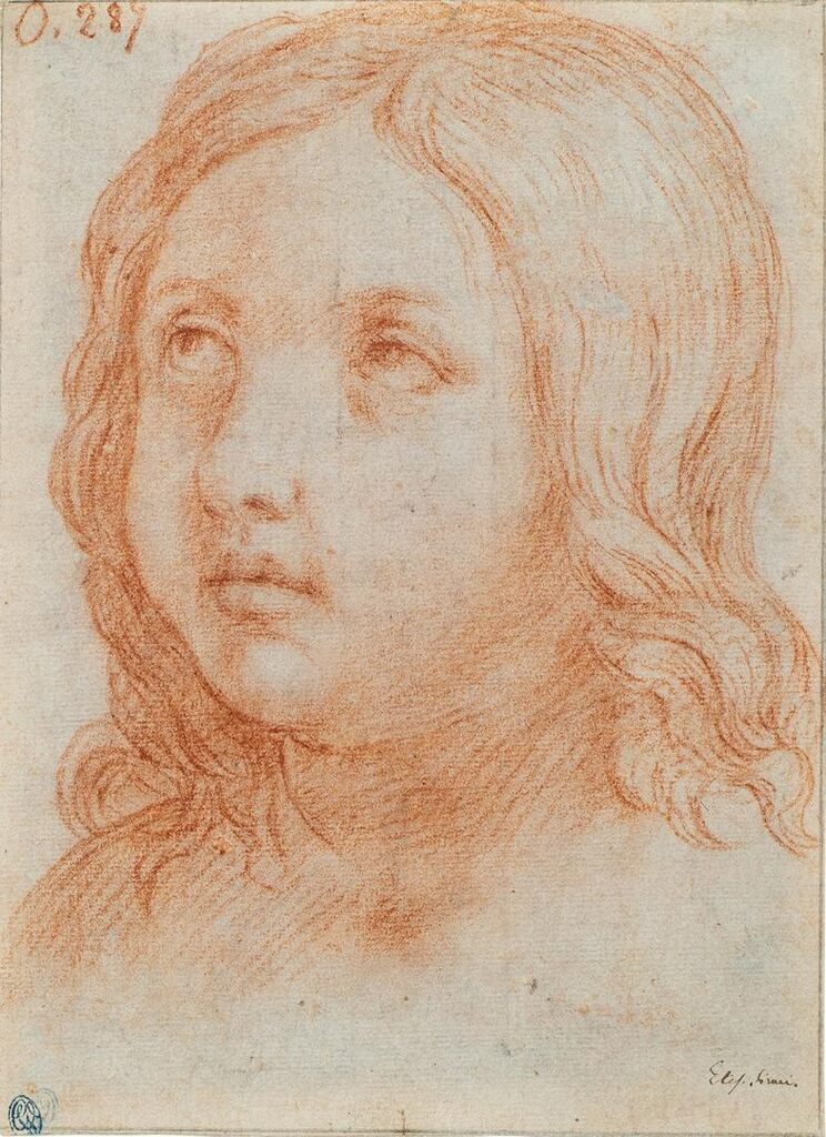 Recto: Head of a Boy Verso: Compositional study of classically attired male and female figures