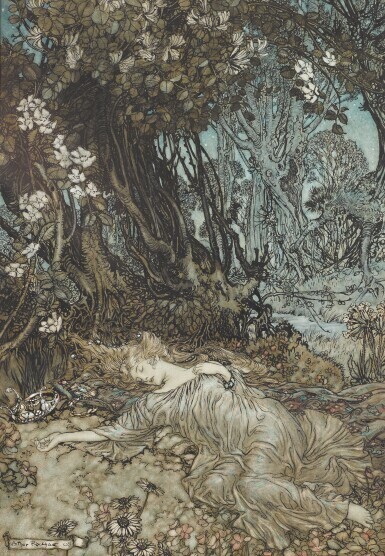 Original illustration for A Midsummer Night's Dream (Titania lying asleep), 1908