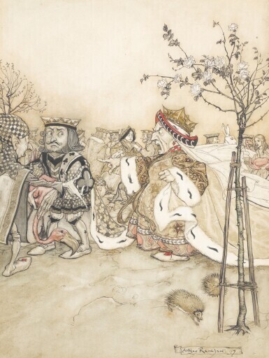 Original illustration for Alice's Adventures in Wonderland ("Off with his head!"), 1907