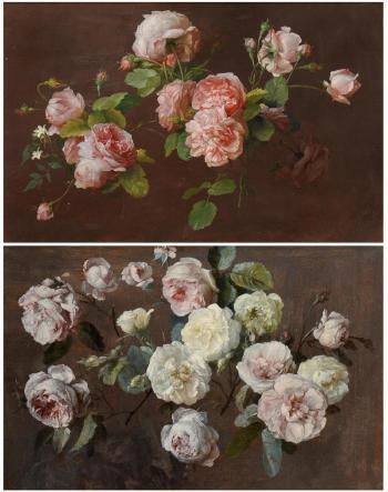 Still life of pink Roses and white jasmine; Still life of pink and white roses