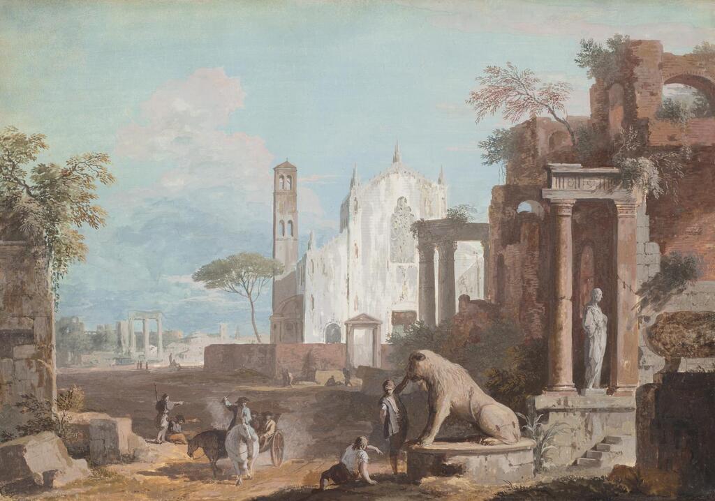A capriccio with a Gothic church and antique ruins