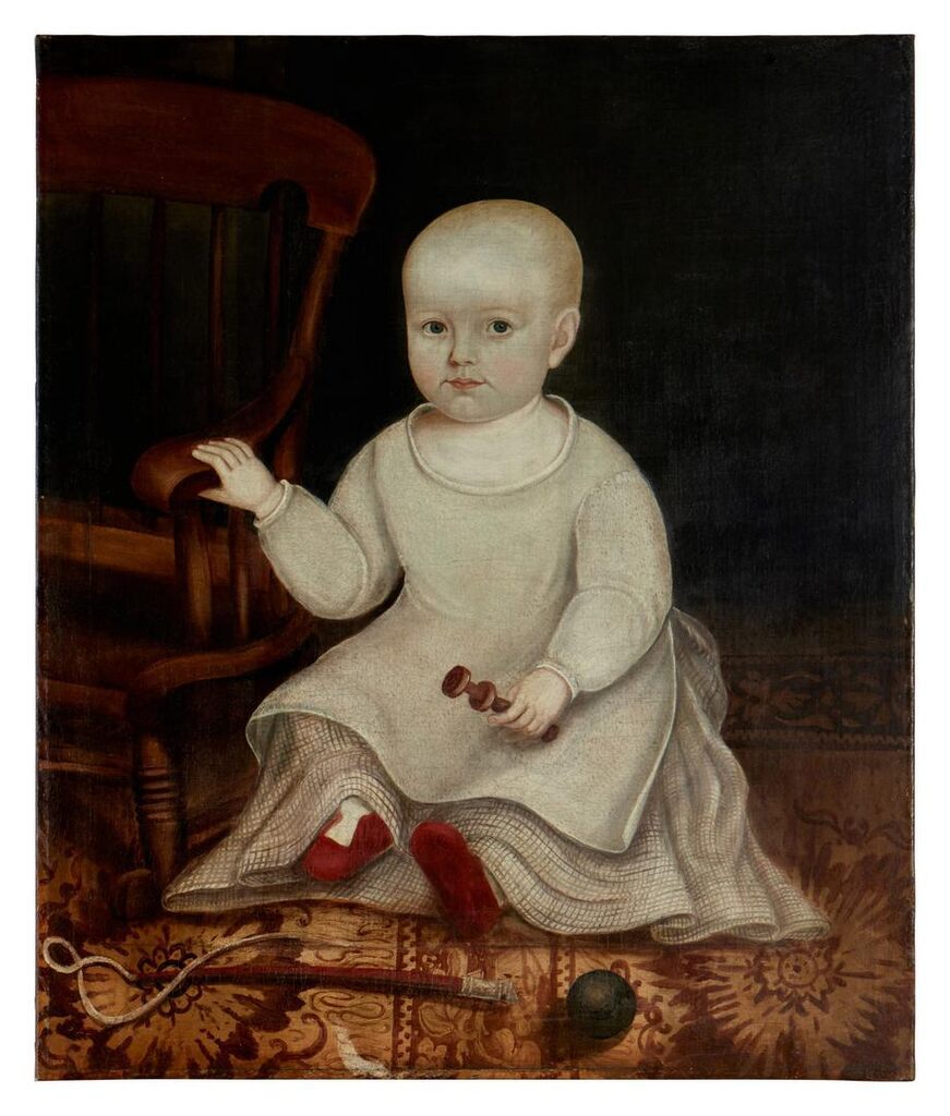 A Baby Boy with His Rattle, Riding Whip, and Ball
