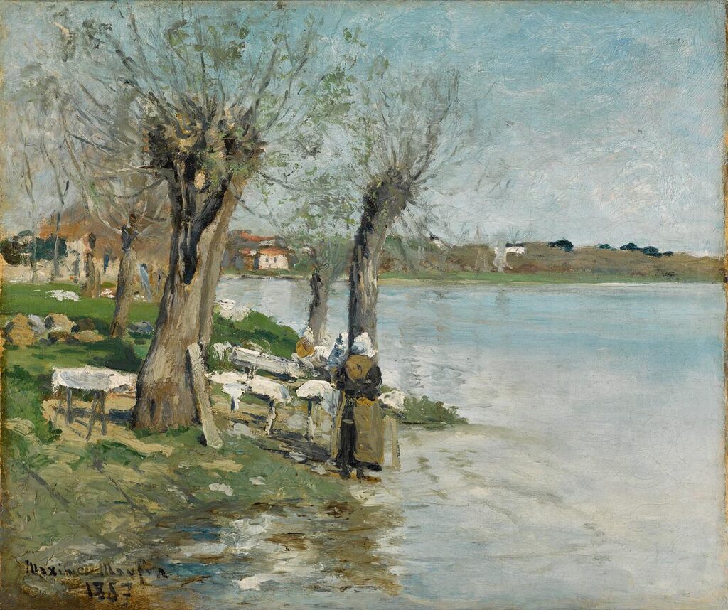 Lavandières au bord d'une rivière près de Nantes