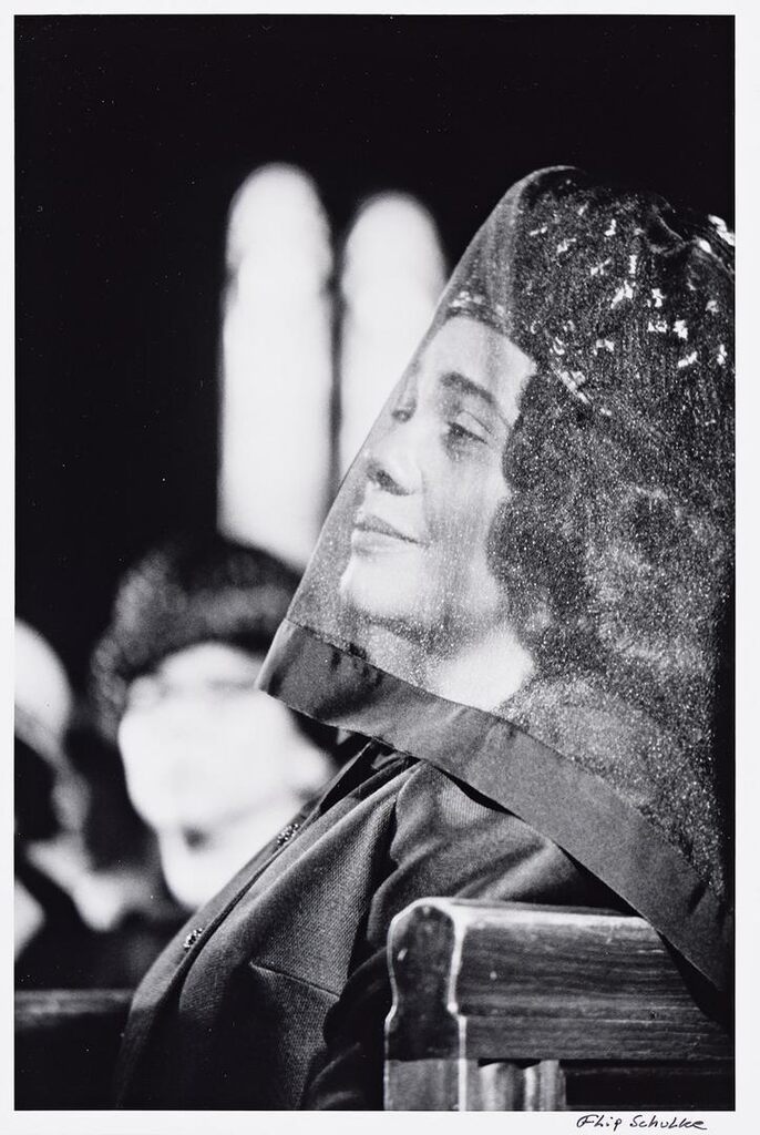 Coretta Scott King at the funeral of Martin Luther King, Jr., Atlanta, 1968